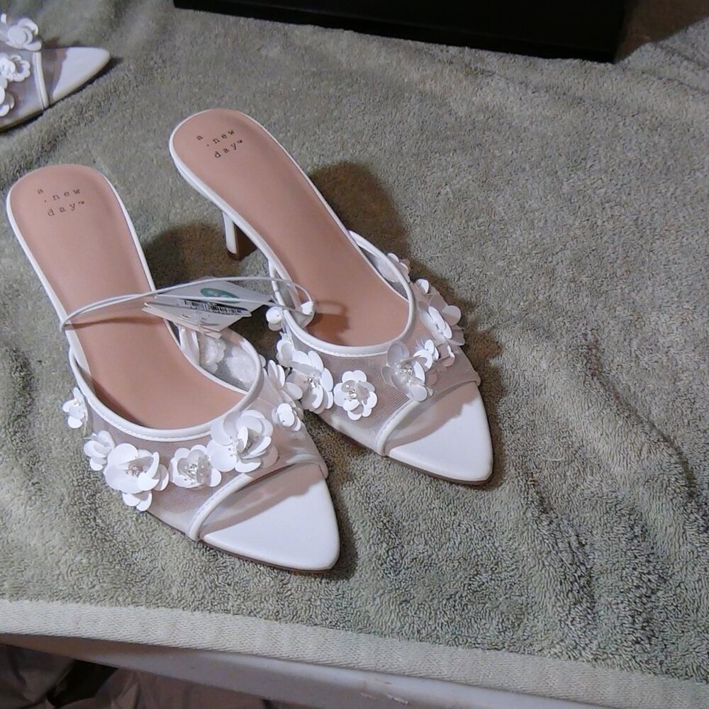 Women's Lupita Mesh Rhinestone Peep Toe Mule Heels with Memory Foam Insole  9.5